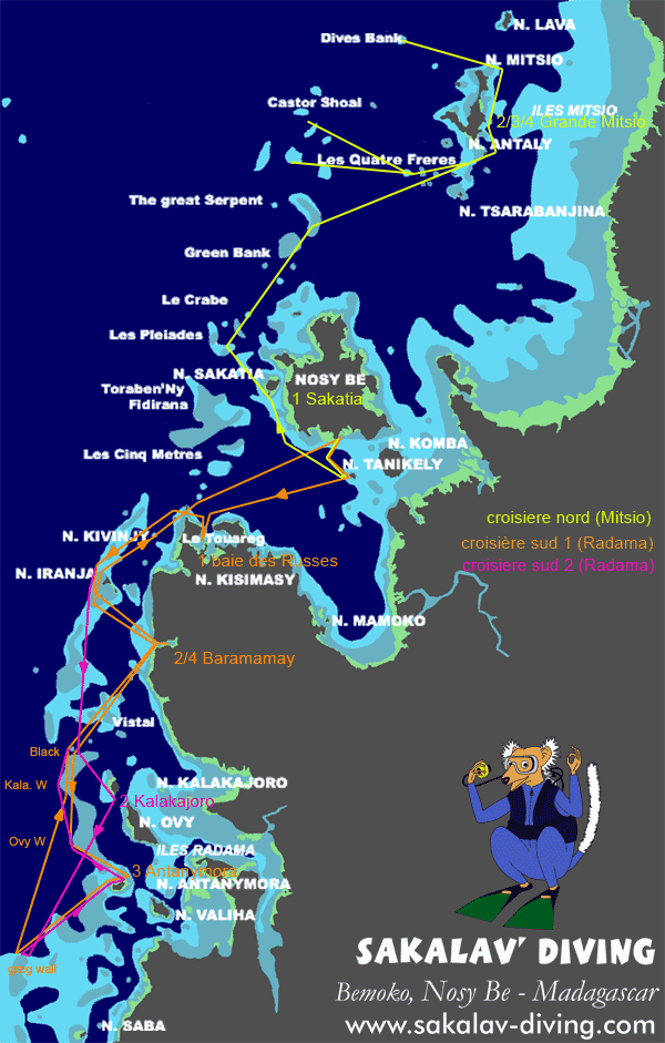 carte croisière plongée Nosy Be Madagascar